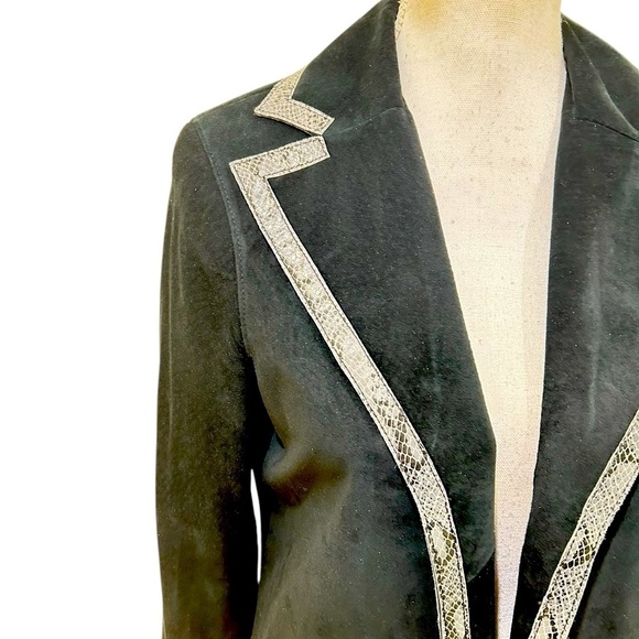 Doncaster Black suede leather suede lined Jacket python print Trim size 8 - Picture 4 of 9